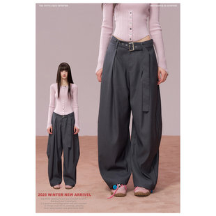 VIAPITTI设计感重工百搭阔腿腰带西装裤女装秋冬宽松百搭垂感长裤