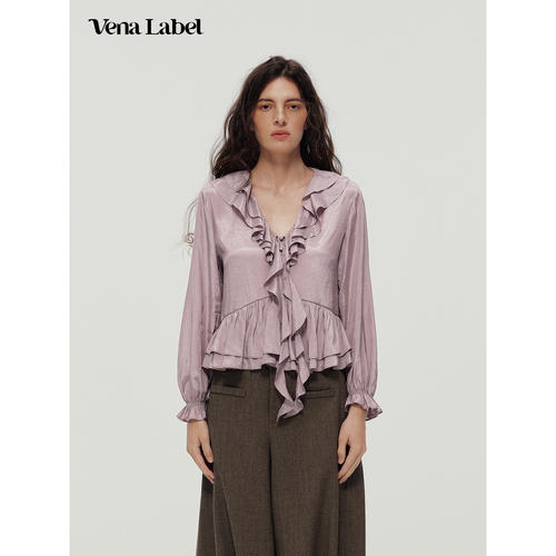 Vena Label 26AW 荷叶边衬衫新款小衫法式V领设计感长袖上衣