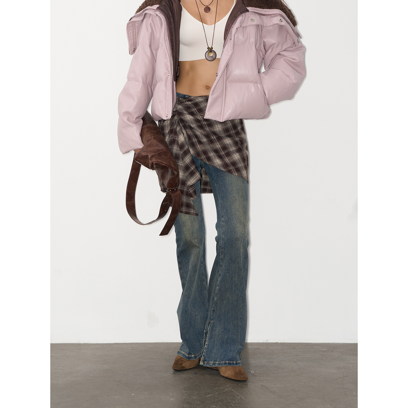 徐艺洋同款 IF BY LAND 25AW叠穿牛仔系列游牧风微喇屁帘牛仔长裤