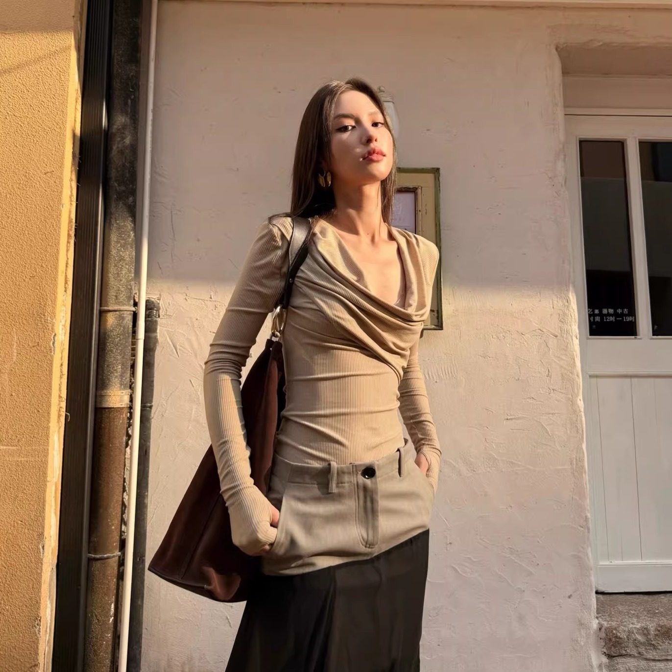 CNLEEWEI 25秋季 可拆金属链条荡领解构针织打底上衣  低腰喇叭裤,女装/女士精品,时尚套装,淘宝优惠券,粉丝福利购,淘宝优惠卷