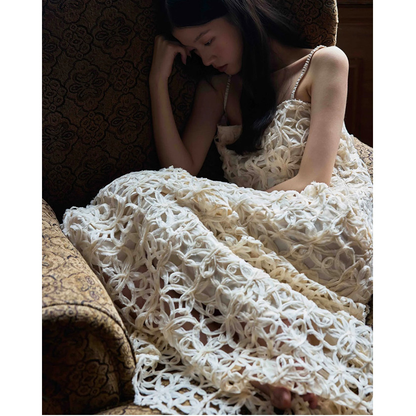 Hashmere 米白色度假风立体编织肌理及地长裙博主同款吊带流光裙,女装/女士精品,时尚套装,淘宝优惠券,粉丝福利购,淘宝优惠卷