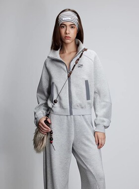 JAC FLEURANT 25AW 灰色撞色空气层拉链夹克弯刀运动裤