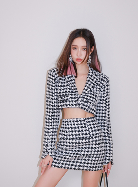 【清货折】 For Love and Lemons 复古摩登千鸟格小香风辣妹套装