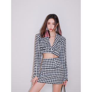 【清货折】 For Love and Lemons 复古摩登千鸟格小香风辣妹套装