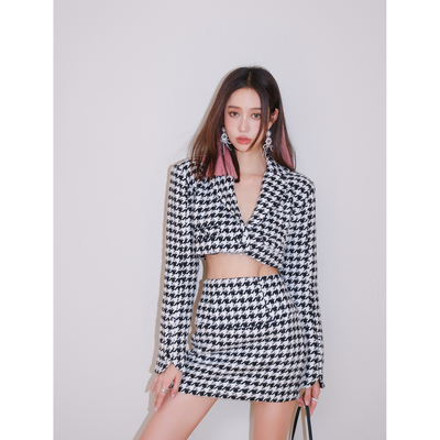 【清货折】 For Love and Lemons 复古摩登千鸟格小香风辣妹套装