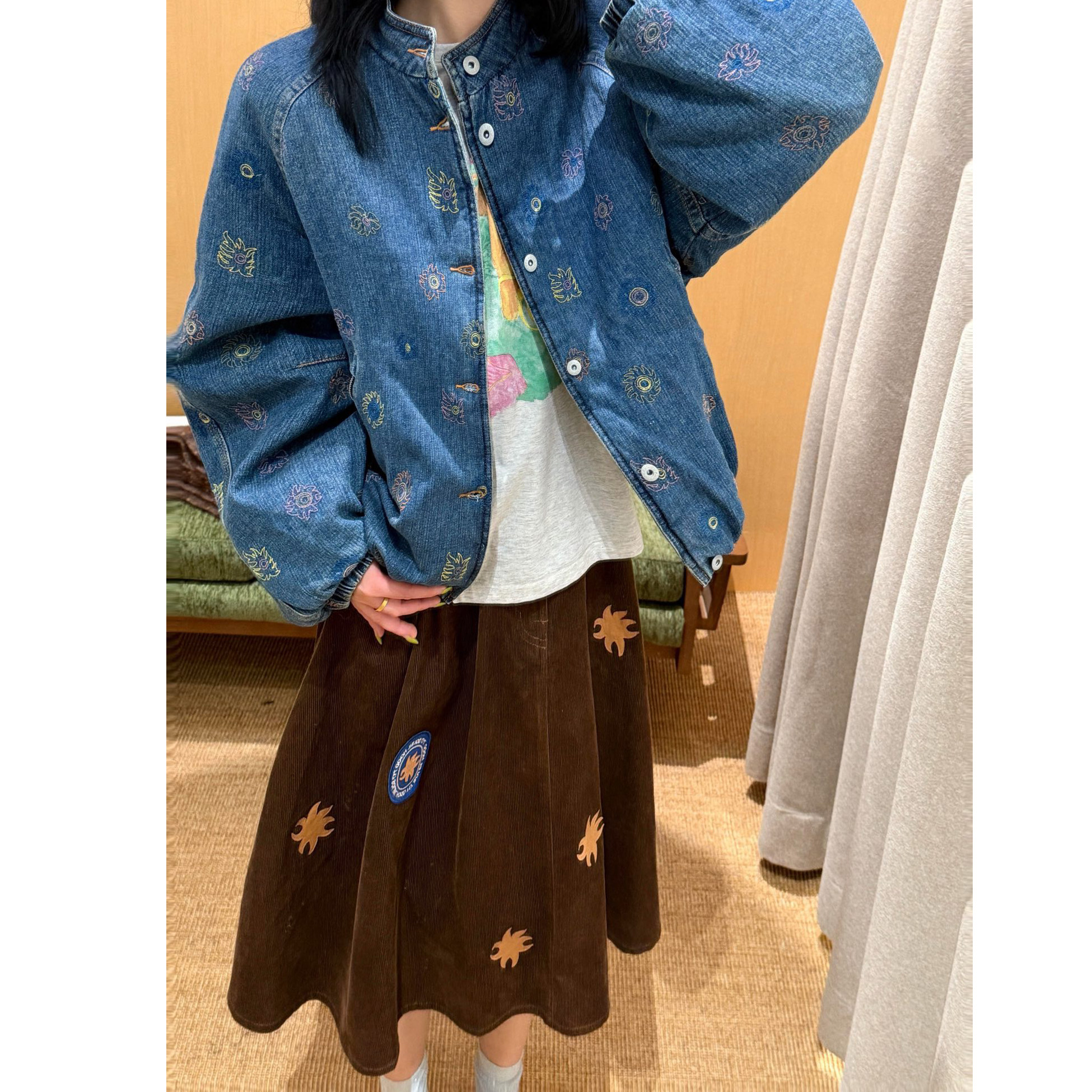 【清货折】GARCON BY GARCON 25AW 经典斑斓太阳刺绣汉麻牛仔棉服
