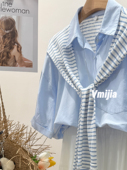 Vmijia超火爆韩系条纹披肩假两件衬衫 女宽松百搭时尚 上衣气质衬衣