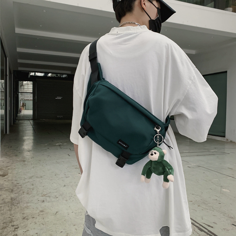 日系潮牌斜挎包男 2020街头潮流韩版ins百搭休闲单肩包帆布腰包
