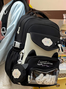 黑色书包初中女生ins小众小学生三到六年级大容量女高颜值双肩包