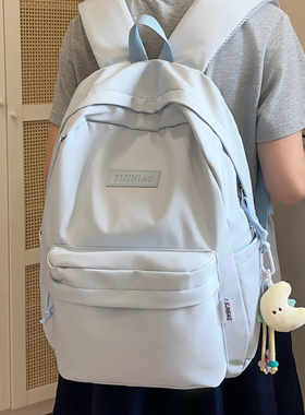 书包初中女生2025新款蓝色高中生简约双肩包女大容量结实耐用背包