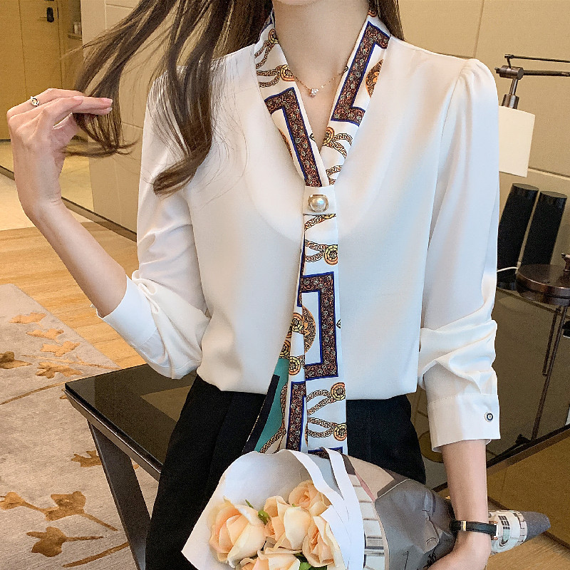 高端法式飘带长袖衬衫春秋新款