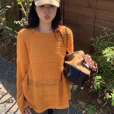 韩系老钱风镂空针织衫毛衣
