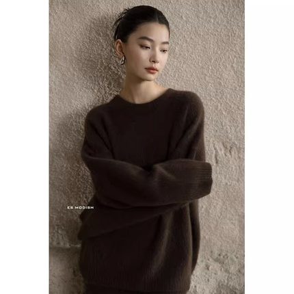 法式秋冬款浣熊绒软糯毛衣女宽松慵懒风加厚羊毛绒衫针织衫美拉德