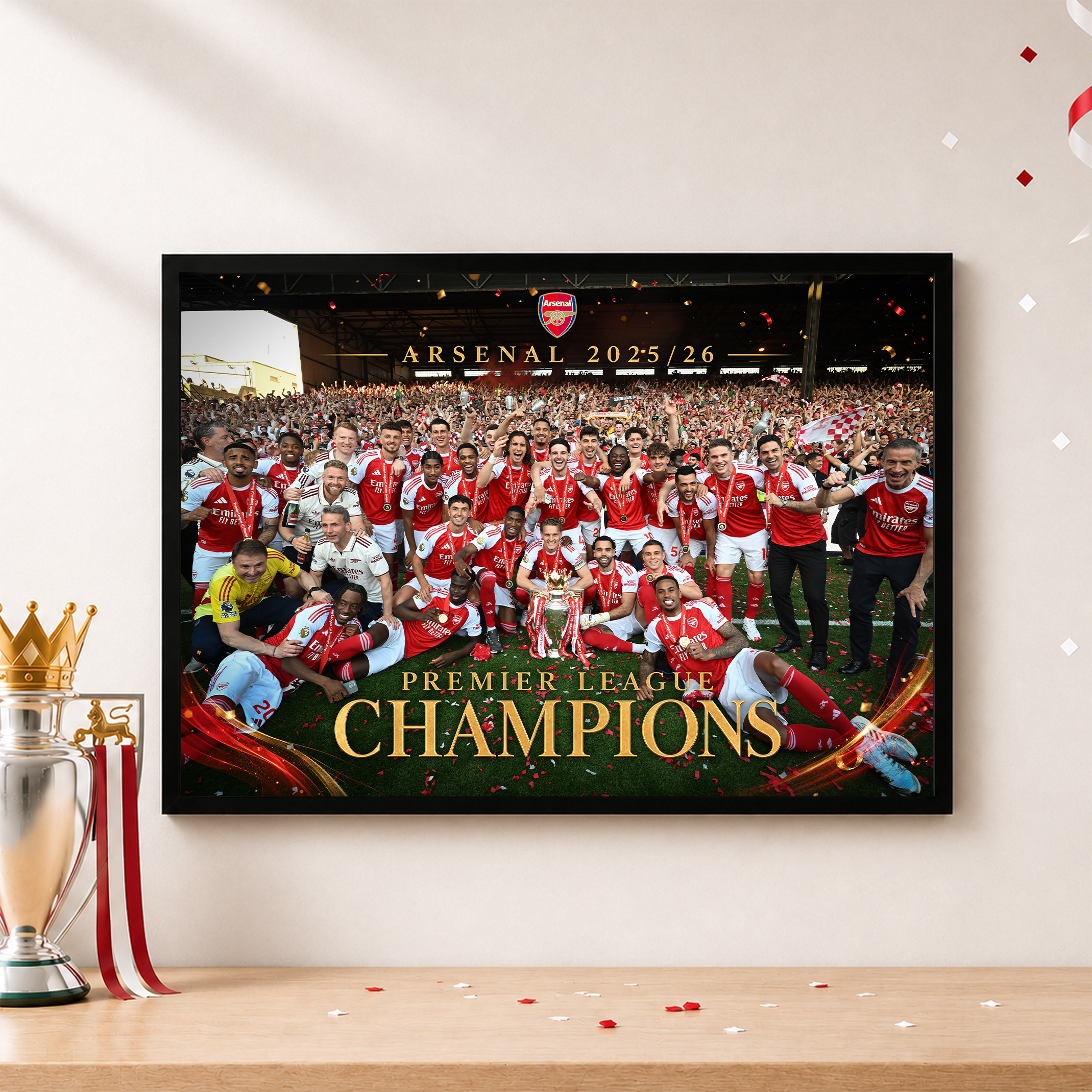 阿森纳英超冠军2526装饰画 相框海报挂画铝合金实木照片墙挂框