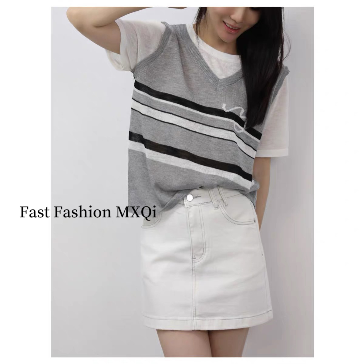 夏季韩版短袖条纹针织衫女毛衣通勤显瘦气质百搭小个子针织上衣