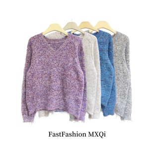 法式慵懒风套头毛衣女2025秋冬新款韩版时尚紫色V领针织衫高级灰