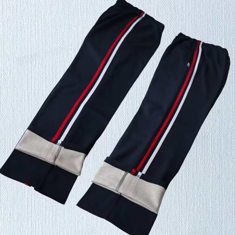 春秋涤盖棉白红条宽松直筒校服裤