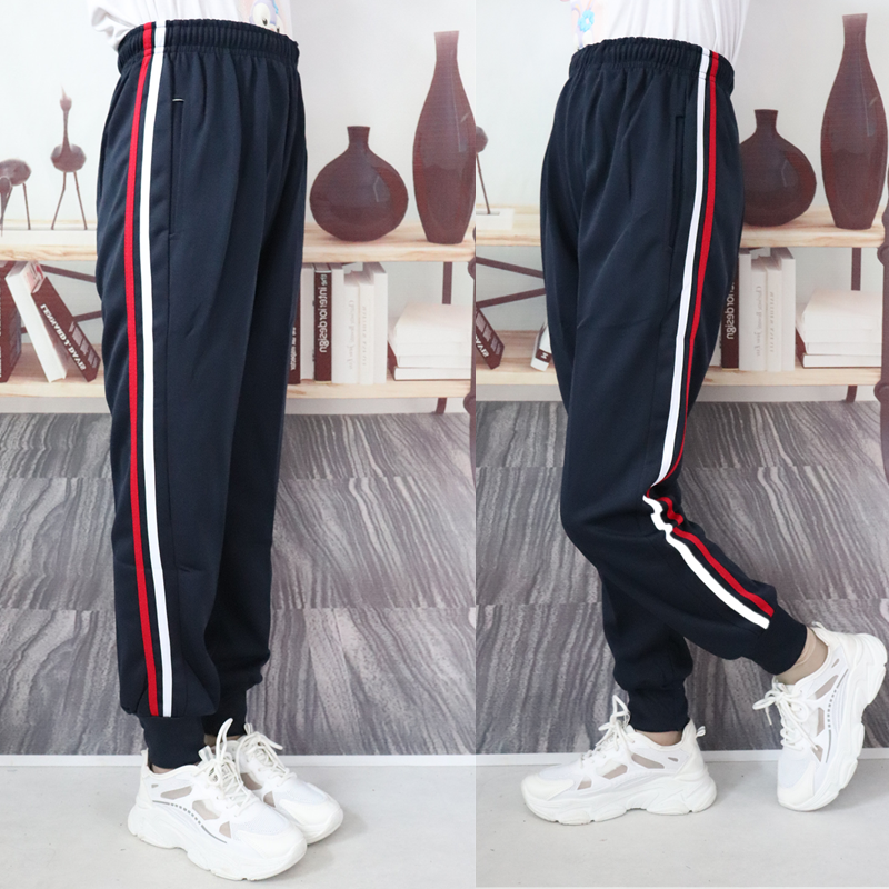 春夏季白红条收口校裤两道杠束脚