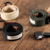 皮带男潮年轻人学生军训男士 复古帆布腰带 带编织双环扣美式 工装 裤