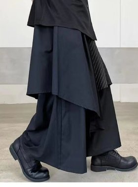暗黑系不规则山本耀司男装裤子男女潮ins日杂风飘带剑道武士裙裤