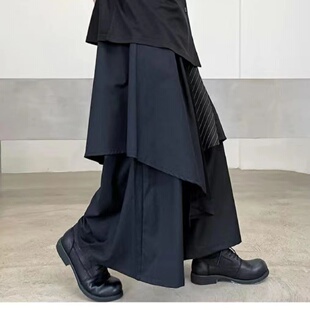 暗黑系不规则山本耀司男装裤子男女潮ins日杂风飘带剑道武士裙裤