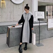 卫衣连衣裙 孕妇长裙宽松遮肚拼色长款 2023秋冬季 300斤胖mm特大码