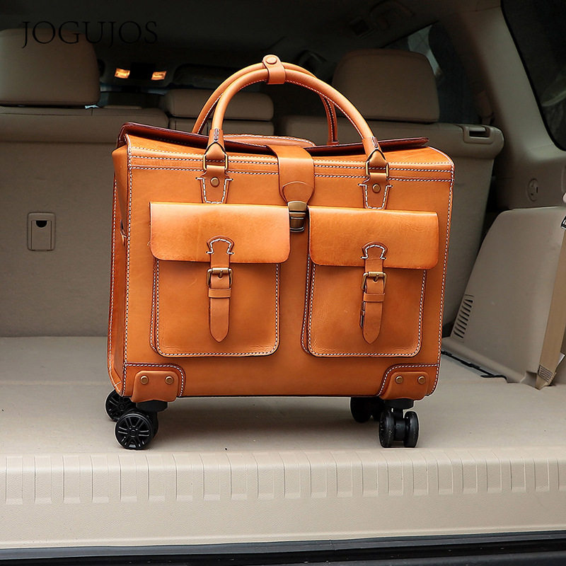 高档头层牛皮旅行箱拉杆箱可登机