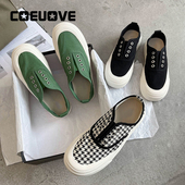 一脚蹬鞋 COEUOVE韩版 子 时尚 休闲板鞋 ins学院风帆布鞋 女百搭低帮鞋