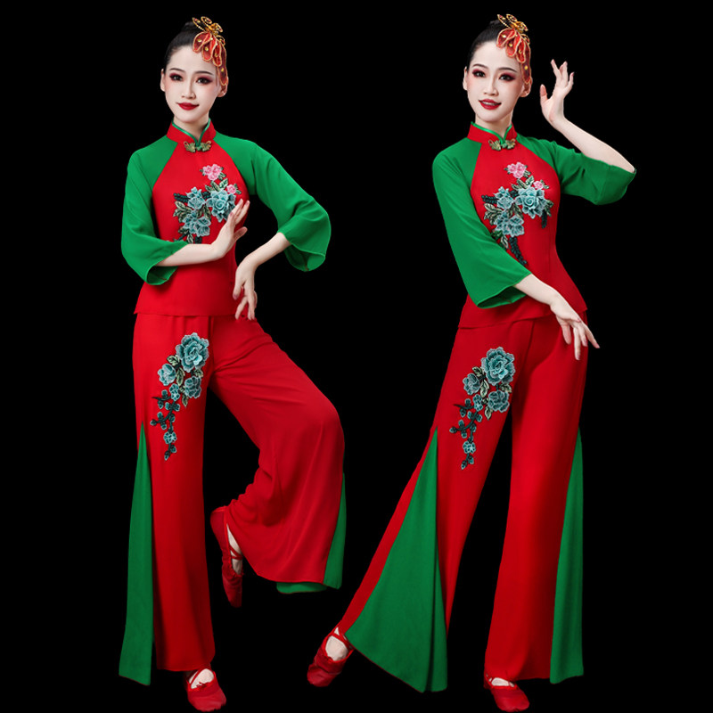 秧歌服女演出服新款套装腰鼓服装中老年扇子舞胶州广场古典舞蹈服