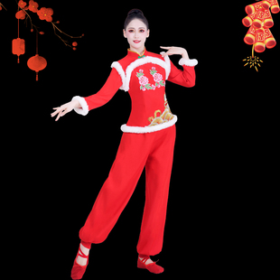 秧歌演出服装女2025新款冬季加厚喜庆打腰鼓服胶州扇子广场舞蹈服
