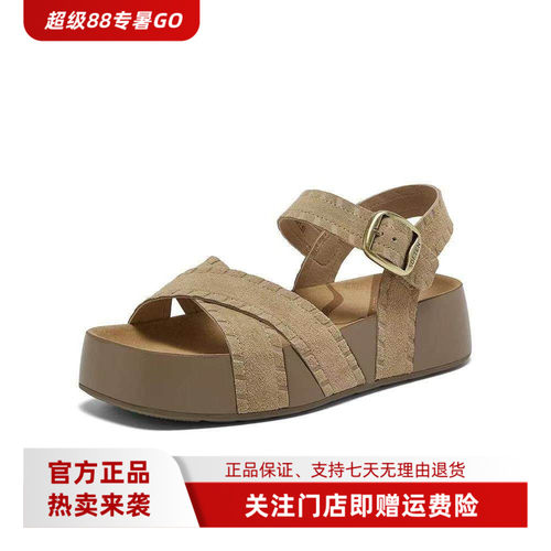 百思图专柜正品2026夏款女厚底勃肯复古沙滩休闲运动凉鞋T1071BL6