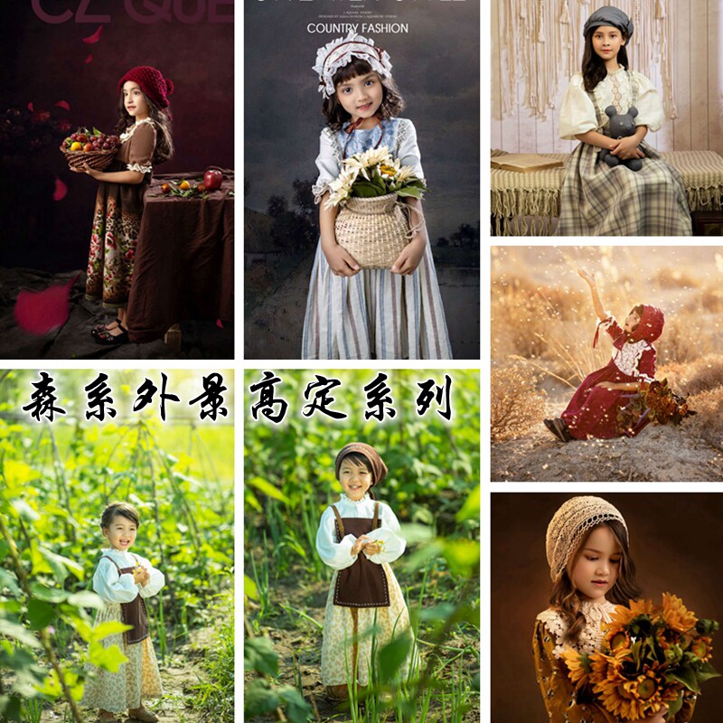 影楼儿童摄影森系连衣裙油画风外景摄影主题女童高端写真艺术照