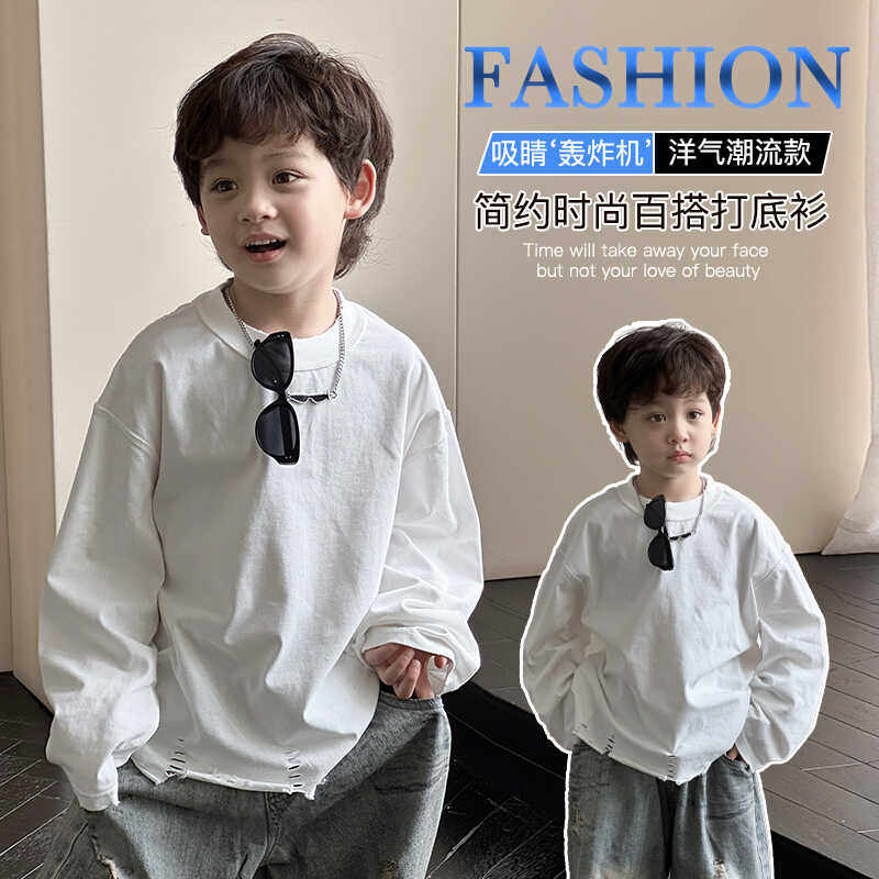 男童长袖破洞体恤秋装打底衫