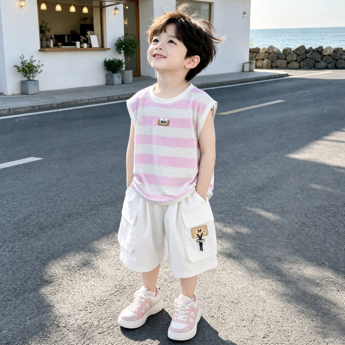 韩系男童夏季薄款透气工装两件套