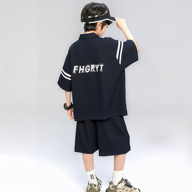 男童夏季运动套装2026新款POLO短袖短裤两件套男孩拼色洋气休闲