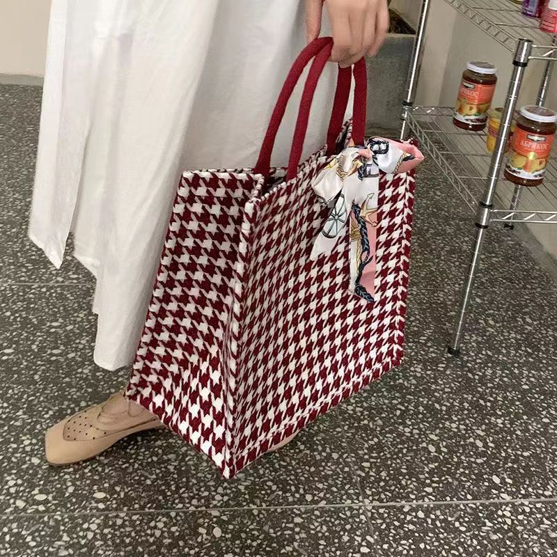 恒质毛毡包手提袋千鸟格包包