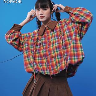 彩虹色格子复古运动宽松棒球网球大外套夹克套装 NOPMOB 吃定彩虹