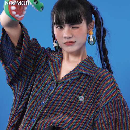 NOPMOVB宽松原创彩虹闪光衬衫