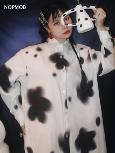 微胖灯芯绒显瘦衬衫 奶牛纹印花宽松大码 连衣裙女 雾里看花 NOPMOB