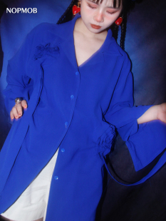 女 衬衫 NOPMOB 克莱因蓝玫瑰立体手工做旧花朵宽松设计感小众长袖