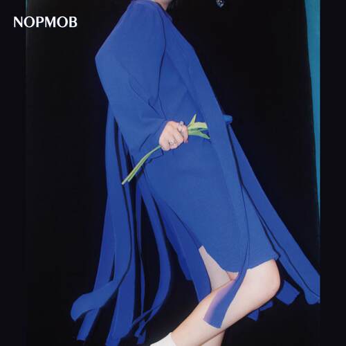 NOPMOB 青风揽月 克莱因蓝飘带原创设计小众宽松不规则衬衫连衣裙