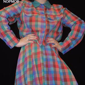 NOPMOB 彩色格子 复古Vintage原创设计气质款长袖衬衫连衣裙套装