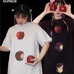 苹果印花小众纯棉连衣裙夏 T恤女2024年新款 NOPMOB 正趣果上果长款