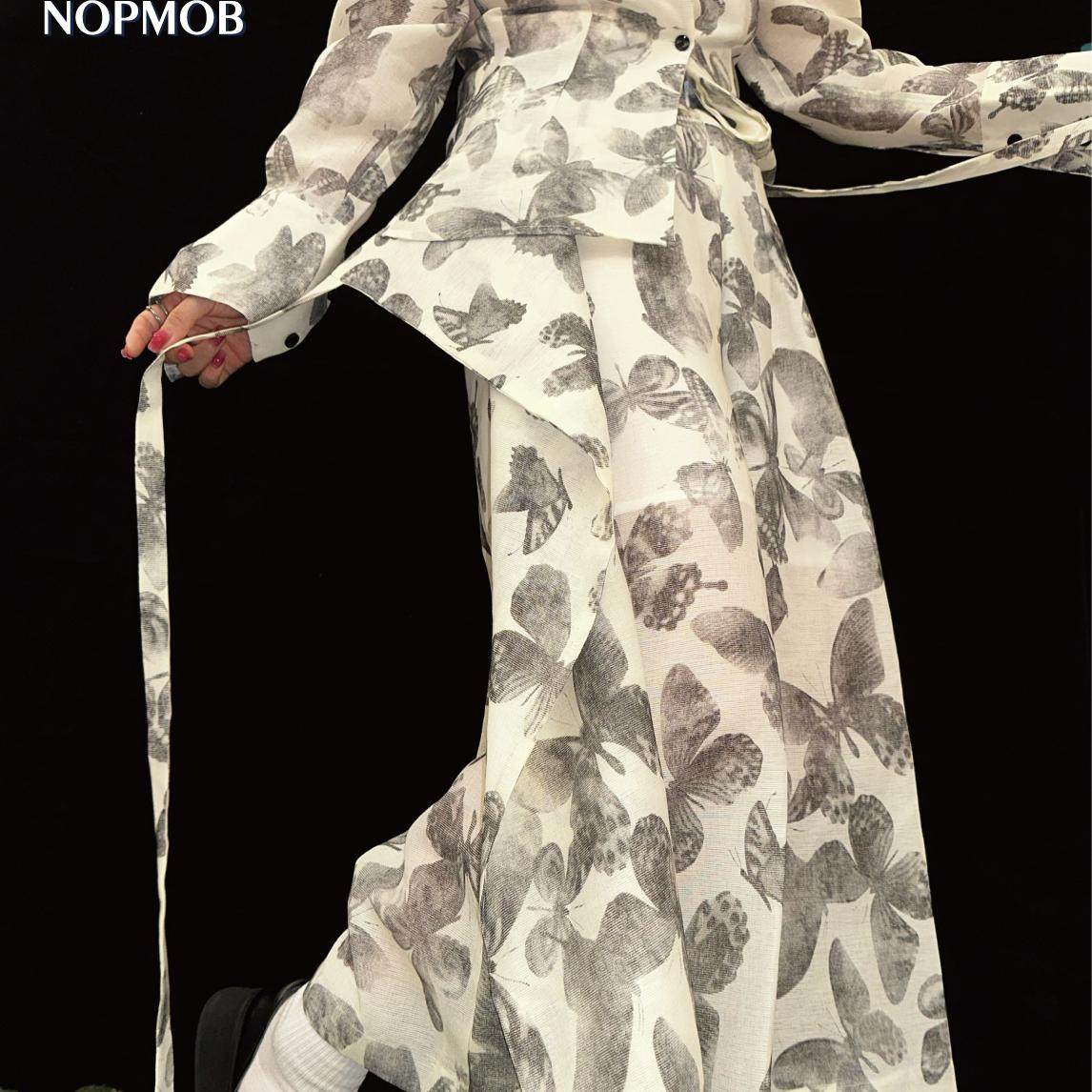 NOPMOB  墨染蝴蝶 系带裙裤印花棉麻新中式国风解结构长阔腿裤子