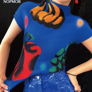 袖 NOPMOB 三宅短款 夏日多巴胺女孩Y2K甜心辣妹装 T恤女 怪趣水果园