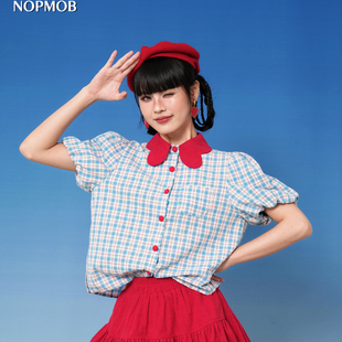 昭和画报 套装 红蓝撞色格子学院风美式 衬衫 连衣裙女夏 短袖 NOPMOB
