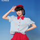 套装 NOPMOB 连衣裙女夏 短袖 衬衫 昭和画报 红蓝撞色格子学院风美式