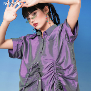 衬衫 偏光闪光解构结构抽绳不规则小众设计感短袖 蓝绿湖泊 NOPMOB
