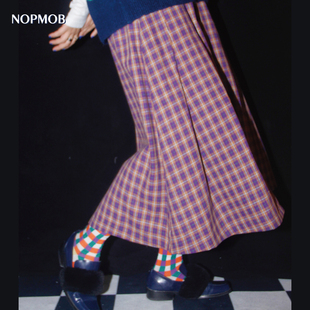 沉默舞台剧 复古英伦学院紫棕色格子高腰显瘦a型羊毛呢百褶半身裙