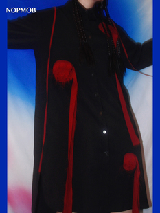 NOPMOB 破碎红玫瑰 灼烧感立体手工做旧花朵宽松山本风衬衫连衣裙